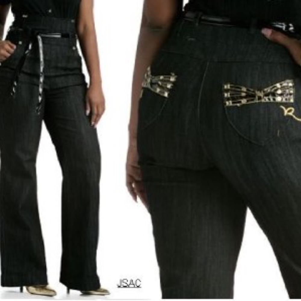 NEW ROCWEAR Y2K black STRETCH High-Waist Wide-Leg Stretch Jeans 5
